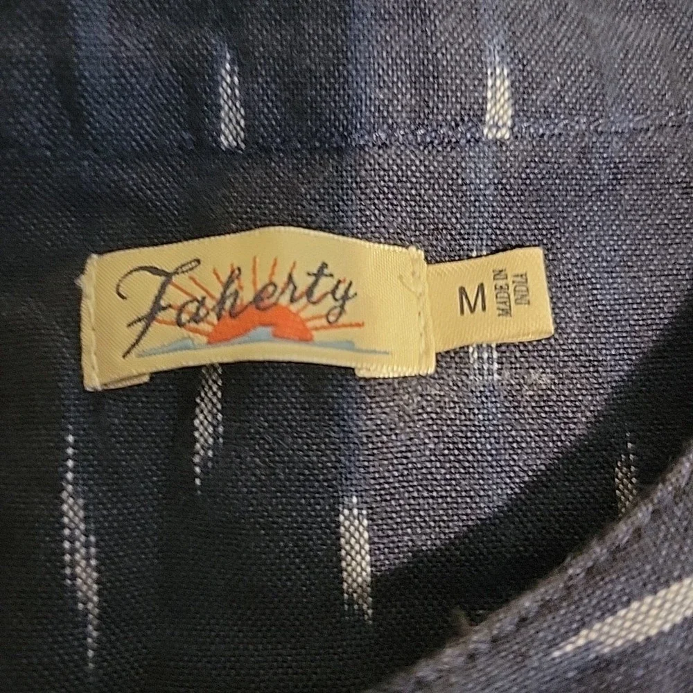 Faherty Navy Blue Sleeveless Midi Dress with Subtle White Dash Print - Picture 6 of 11